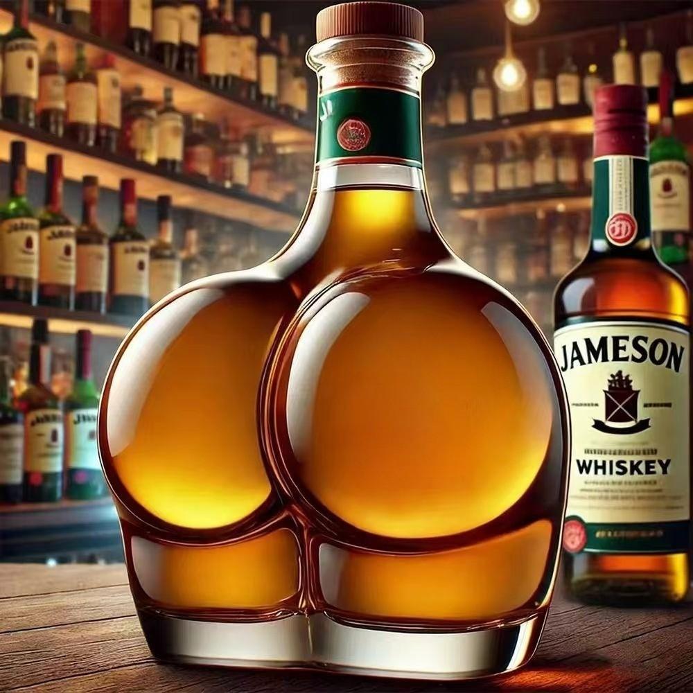 Handmade High Borosilicate Glass Bottle, Creative Butt Shape, Whiskey, Brandy, Xo, Tequila, Dispenser, Bar Decor, Versatile, 1pc 2026 New Model, Home Bar Accessories