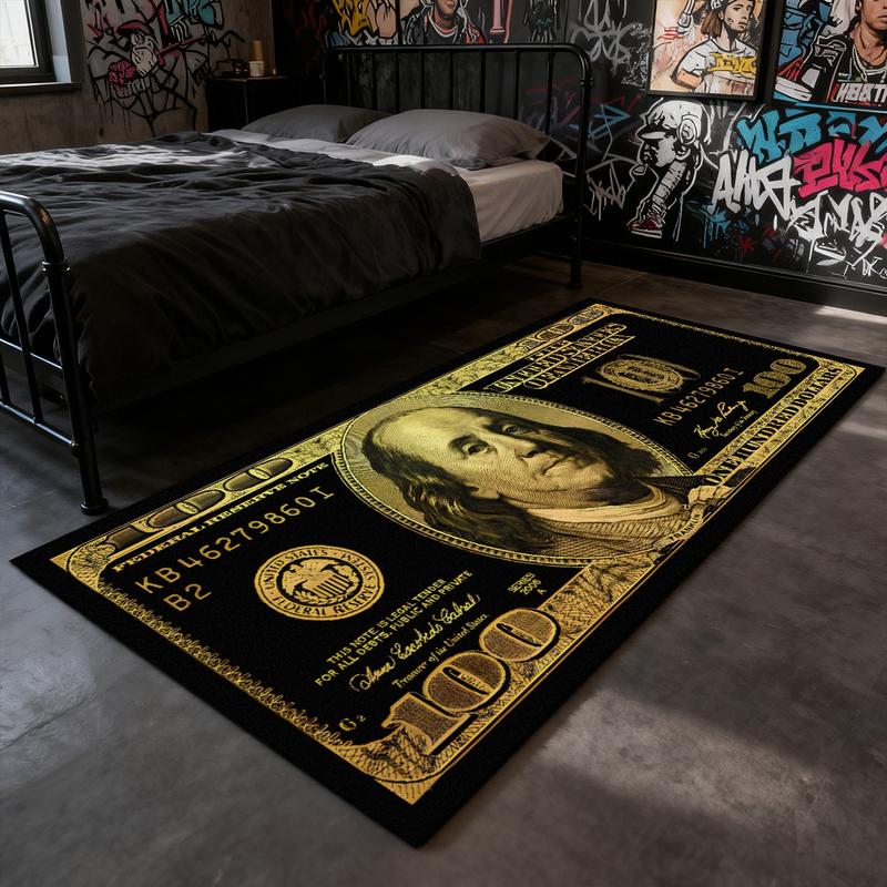 Dollar rug, 1 Count long rug, soft velvet area rug, Bedroom Rugs, Luxury US dollar pattern money rug, gift for boys, home room decor, suitable for bedside，bedroom, hallway, kitchen, bathroom, living room and other scenes, Multiple sizes