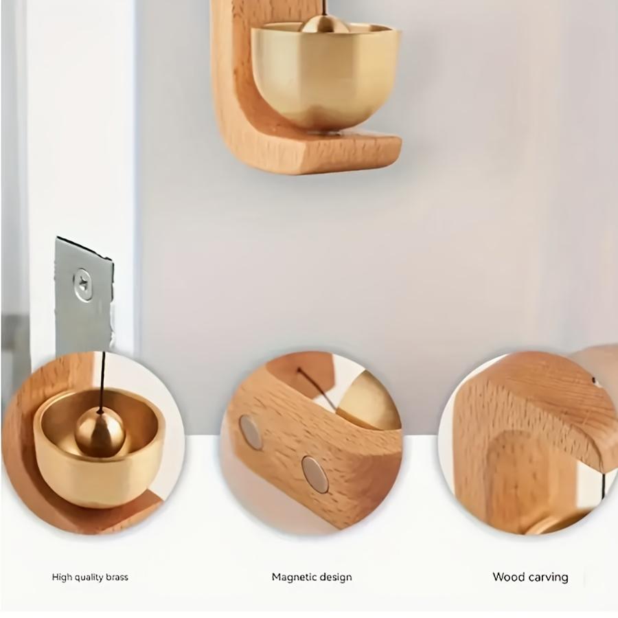 Wooden Wind Chime - Wireless Brass Doorbell with Magnetic Base, Easy to Install, Suitable for Home and Commercial Places, Door and Wall Decorative Hanging Bell also comes with adhesive stickers, Suction Cup Doorbell - Christmas Gift