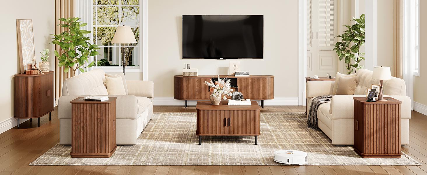 【Sliding Door Design】ONBRILL Square End Table with Storage & Charging Station, Fluted Accent Side Table with Sliding Door & Sturdy Pedestal, Mid-Century Modern Nightstand for Small Space, Living Room Furniture 【Sliding Door Design】ONBRILL Square End Table with Storage & Charging Station, Fluted Accent Side Table with Sliding Door & Sturdy Pedestal, Mid-Century Modern Nightstand for Small Space, Living Room Furniture