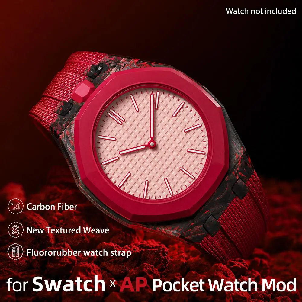 New Carbon Fiber Case & Fluororubber Strap Mod Kit For Swatch X AP Royal POP Pocketwatch, For Audemar Piguet Stainless Steel Watch Band Modification Accessory To Convert To Wristwatch, Luxury Fashion Watch Strap Accessory