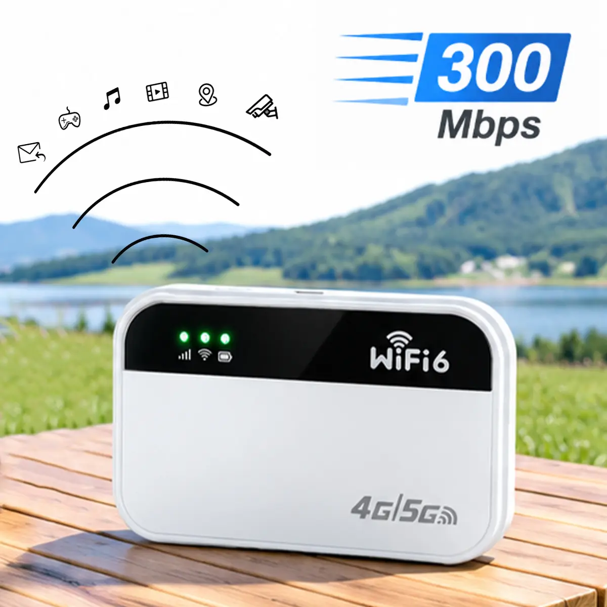 Portable WiFi 6 Mobile Hotspot MiFi, Pocket Router with 5G/4G LTE, Up To 300Mbps High-Speed Internet, Multi-Device Compatible, Easy To Use, Compact & Portable for Travel, RV & Road Trips
