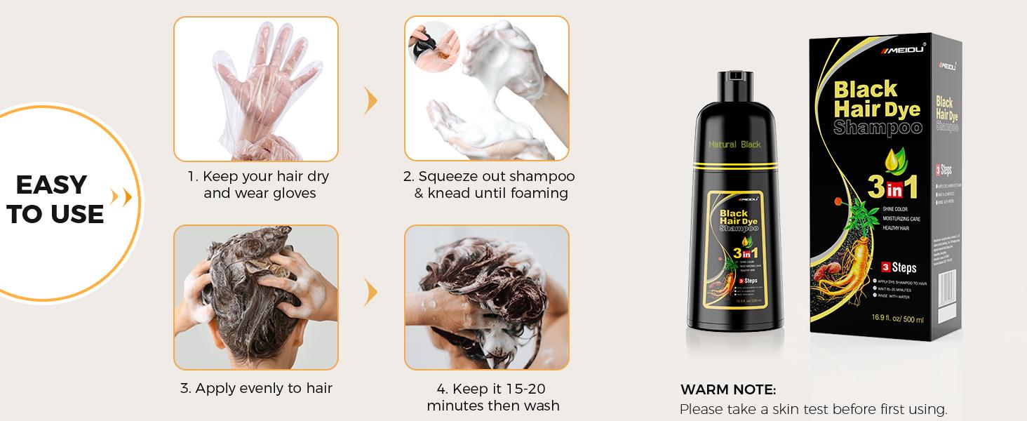 MEIDU Black Hair Dye Shampoo 3 in 1 - Can cover gray hairs,Herbal Ingredients,Contains Ginseng Extract, Natural Haircoloring MEIDU Black Hair Dye Shampoo 3 in 1 - Can cover gray hairs,Herbal Ingredients,Contains Ginseng Extract, Natural Haircoloring