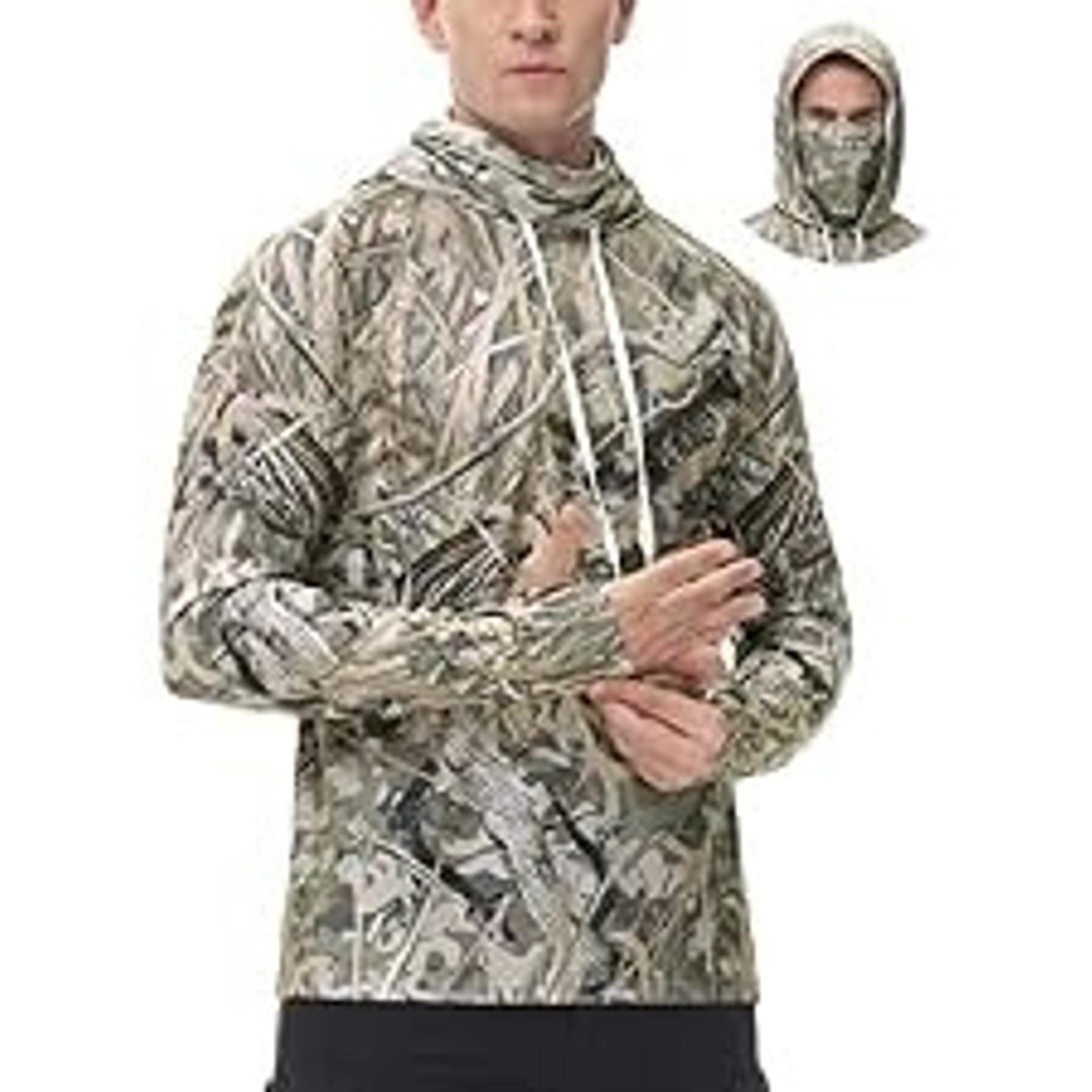 Men's UPF 50+ Hooded Long Sleeve Fishing Shirt, Lightweight Camo Sun Protection Hiking Hunting ShirtGift