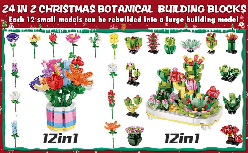 Advent Calendar 2025, 24 Days STEM Surprise puzzle blocks 12-in-1 Christmas Gift Box