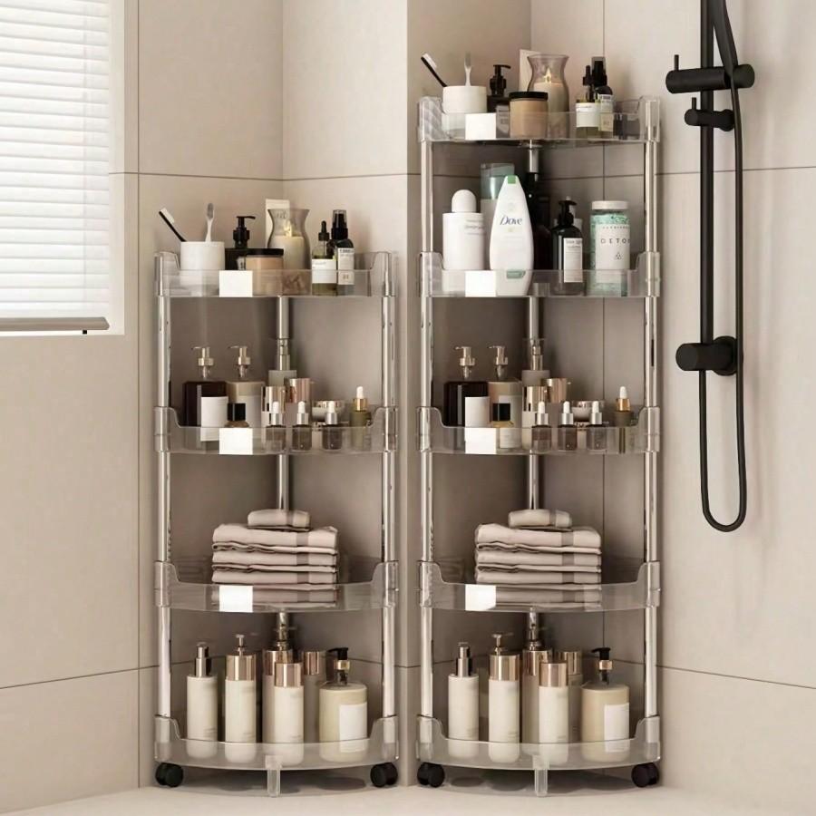 Multifunctional Bathroom Storage Rack, Transparent Corner Shelf, Multi-Layer Kitchen Organizer, Space-Saving Toilet Cabinet