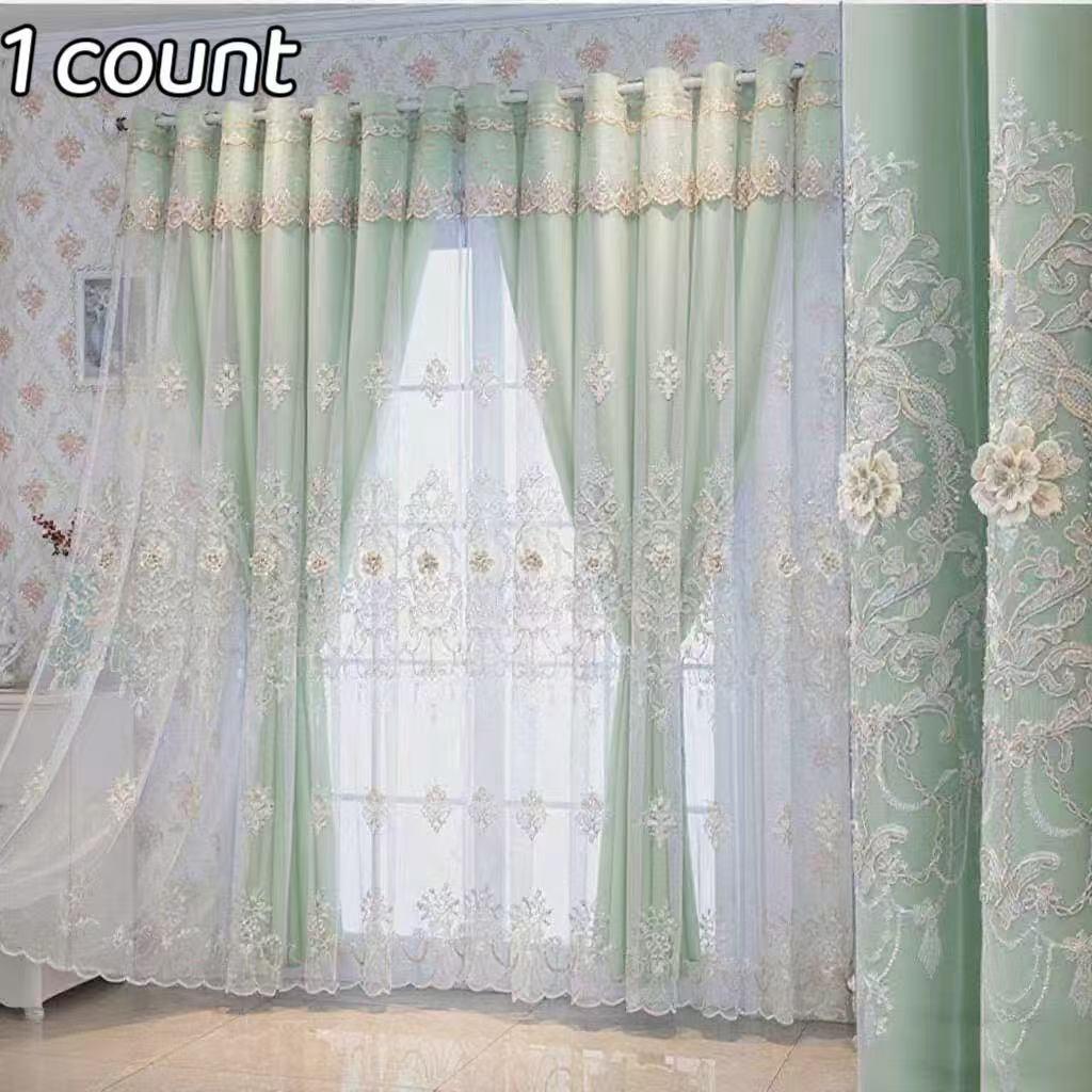 1pc European Luxury Double Layer Ruffled Sheer & Blackout Curtain, Princess Style for Bedroom, Living Room, Kids Room, Home Window Decor