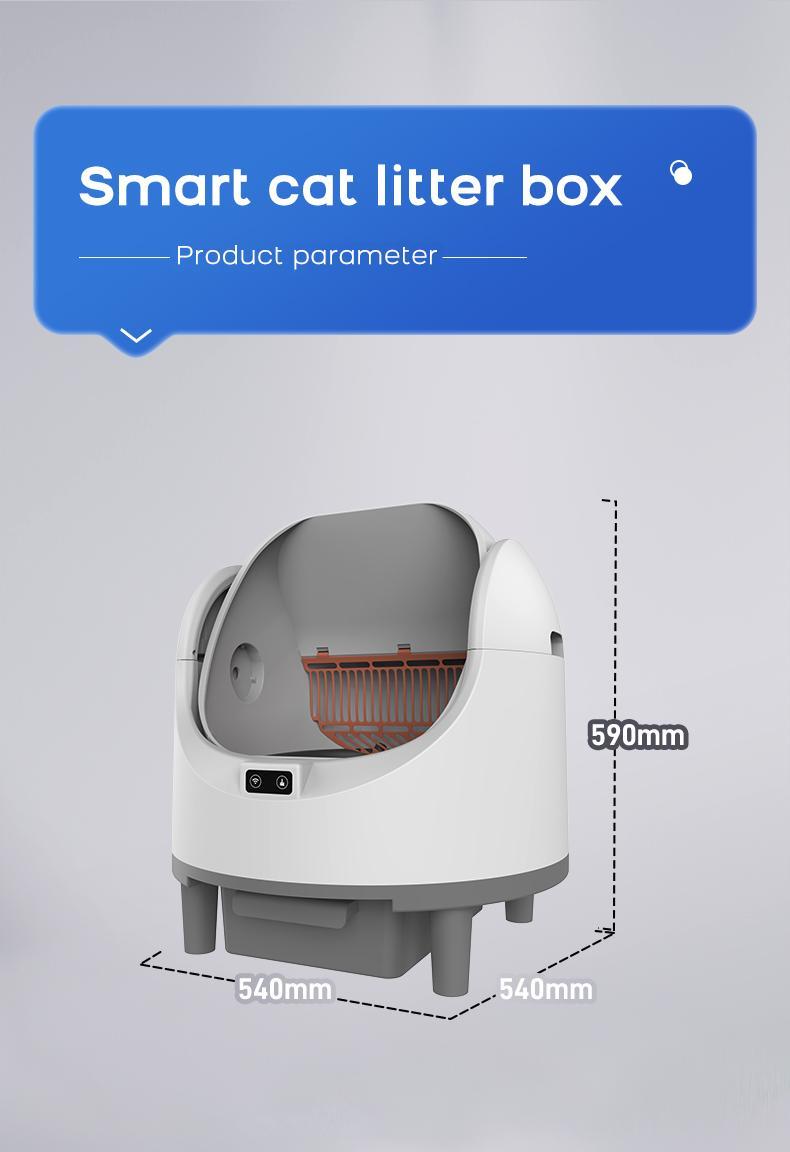 Open-Top Self Cleaning Litter Box, Automatic Cat Litter Box with APP Control, Dual Safety Sensors, Includes Trash Bags, Grey-White