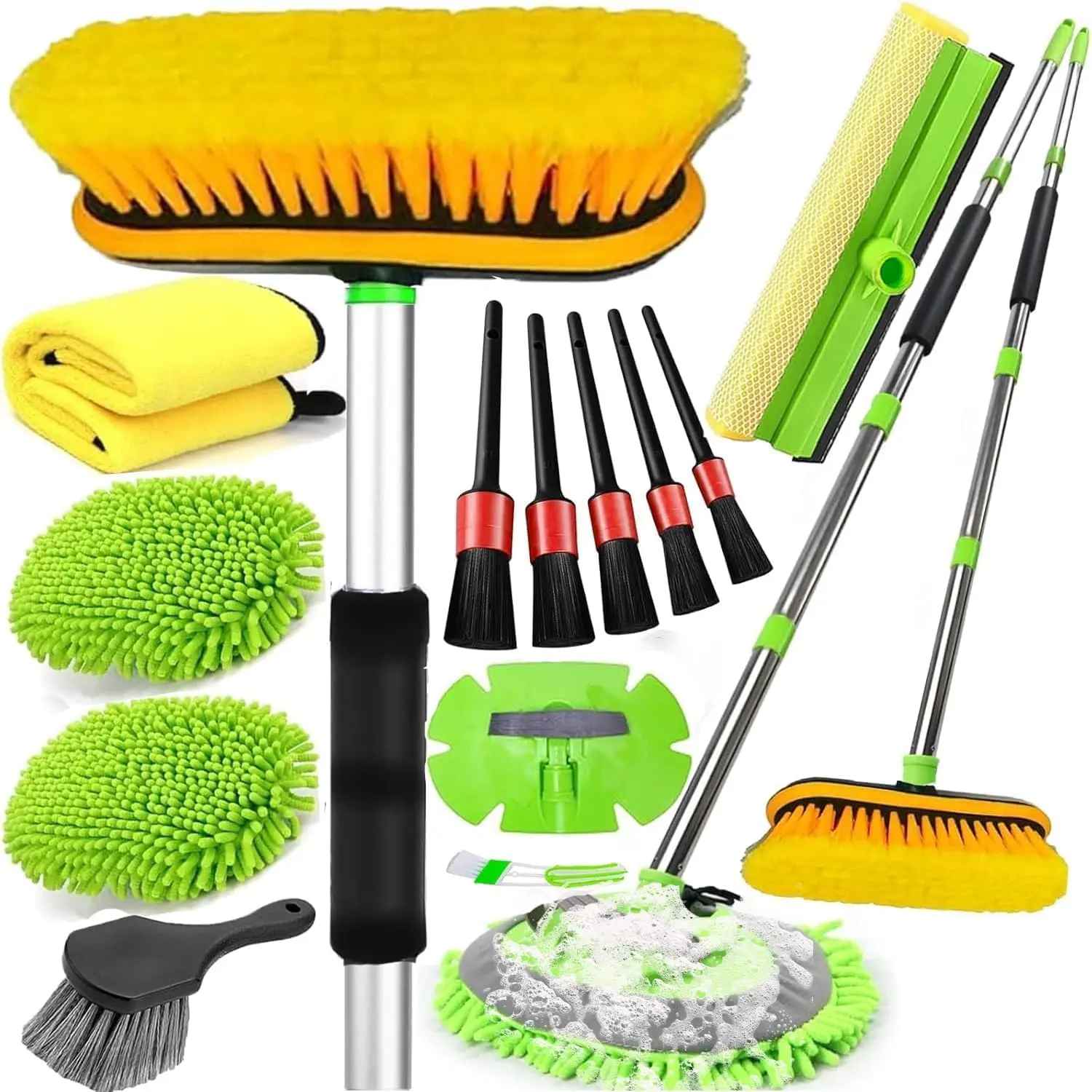 62''  Wash Brush with Long Handle,  Wash Kit with Tire Brush, Tower, Window , Chenille Microfiber, Detailing Brushes,  Cleaning Brush Kit Supplies for , , SUV, RV
