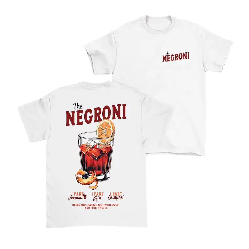 The Negroni Cocktail Drink Graphic Cotton T‑Shirt, Oversized Comfort Fashion Outfit, Cute Retro Beverage Print Tee, Wonderful Valentine Holiday Gift for Lovers & Friends