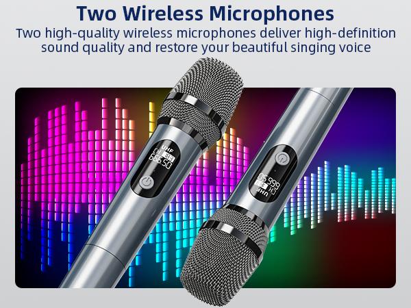 Karaoke Machine for Adults & Kids with Full-Screen LED Lights, Portable BT Speaker with 2 Microphones, Bass/Treble Adjustment, Supports TWS/FM/AUX/USB/TF Card for Home Party