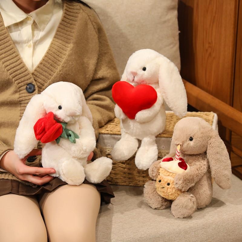 31cm Valentine's Day Bonnie Rabbit Plush Toy Holding Heart Rose