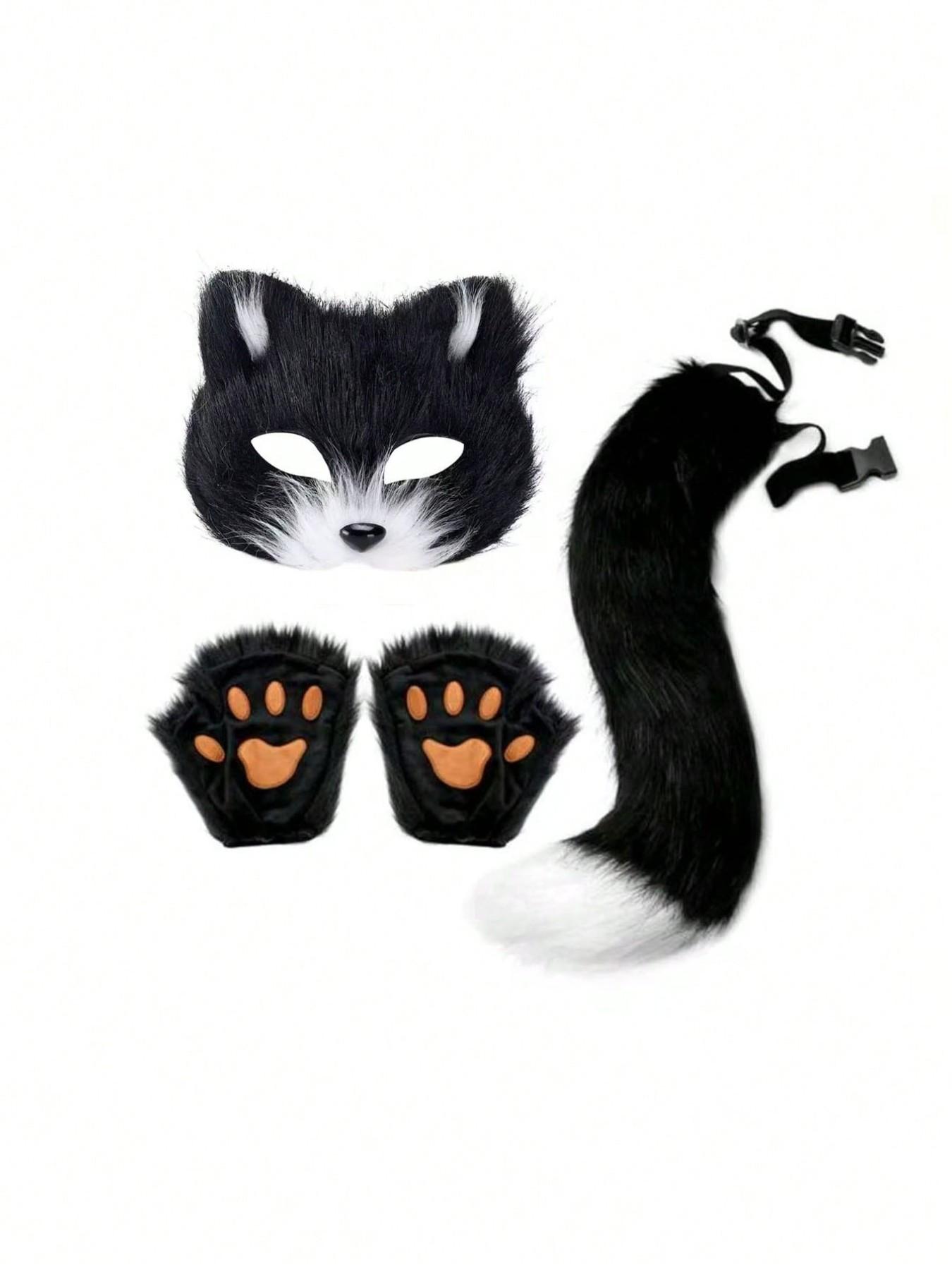 3-Piece Cosplay Costume Set, Realistic Fox Ears Top, Plush Fox Tail, Fox Mask, Perfect for Festivals, Parties, Role-Playing