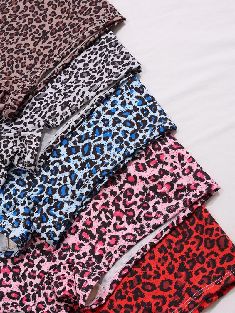 Women's Leopard & Cherry & Lip Print Boyshorts, Soft Comfy Breathable Panty for Daily Wear, Underwear for All Seasons, Casual Breathable Knicker