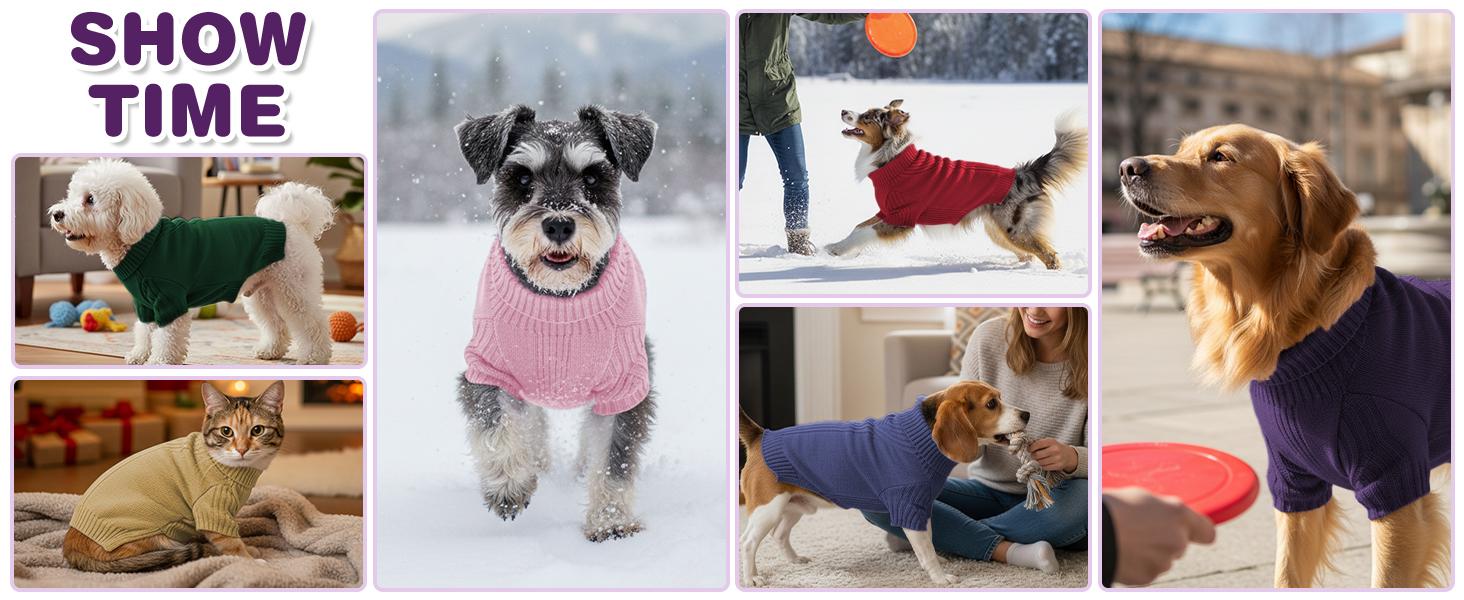 Classic Turtleneck Dog Sweater - Thick Double-Knit Collar for Extra Warmth. Available in Small, Medium & Large. Thermal Winter Pullover for Indoor/Outdoor Wear, Perfect Cold Weather Coat