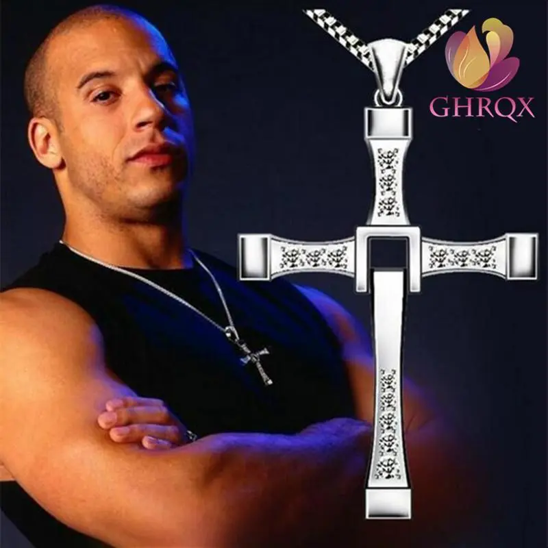 The Movie Fast and Furious Pendant Necklace Dominic Toretto Cross Mens Pendants For Men Jewelry Crystal Necklace