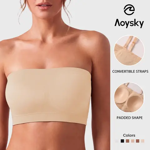 Aoysky Women's Strapless Wireless Non-Slip Convertible Adjustable Bras - Padded Bralette with Halter/Tube Options, Comfortable Fabric, Secure Bottom Band