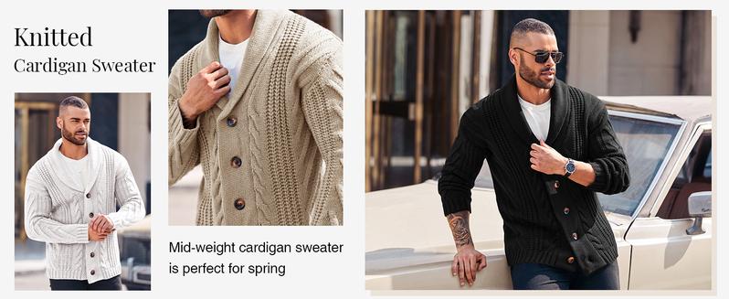 Runcati Christmas 2025 Men's Cable Knit Cardigan Sweater Shawl Collar Loose Fit Long Sleeve Casual Cardigans Knitwear