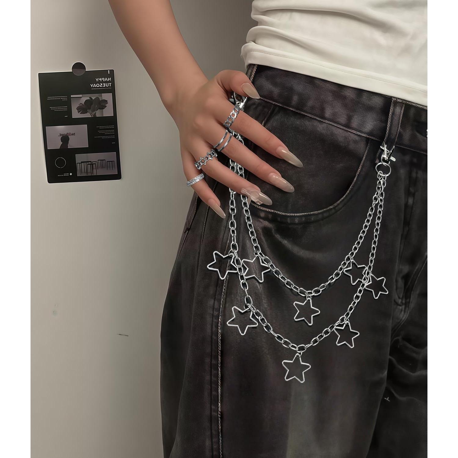 12 count Y2k Accessories Set Grunge Layered Necklace, 3  Chains with 6 Rings    for Women