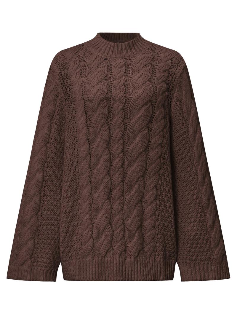 Women's Casual Plain Color Loose-Fit Sweater, Round Neck Long Sleeve Knitwear for Fall and Winter Daily Wear