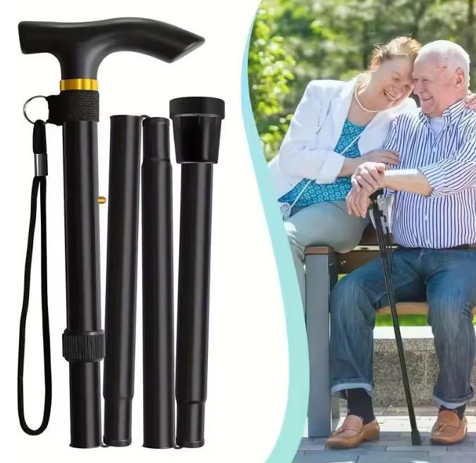 Multifunctional Walking Stick Trekking Pole Adjustable Folding Cane Hiking Poles Elderly Metal Walking Stick Outdoor Hand Cane Hiking Essentials