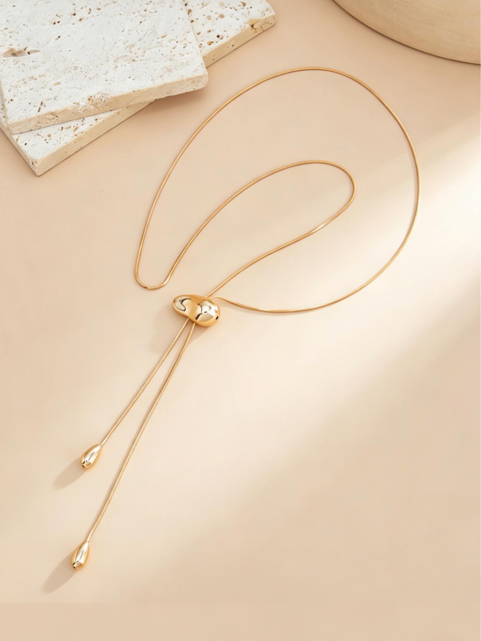 Boho Geometric Irregular Ccb Adjustable Length Fashion Long Necklace, Luxurious Casual Party Women's Versatile Metal Pendant Gift