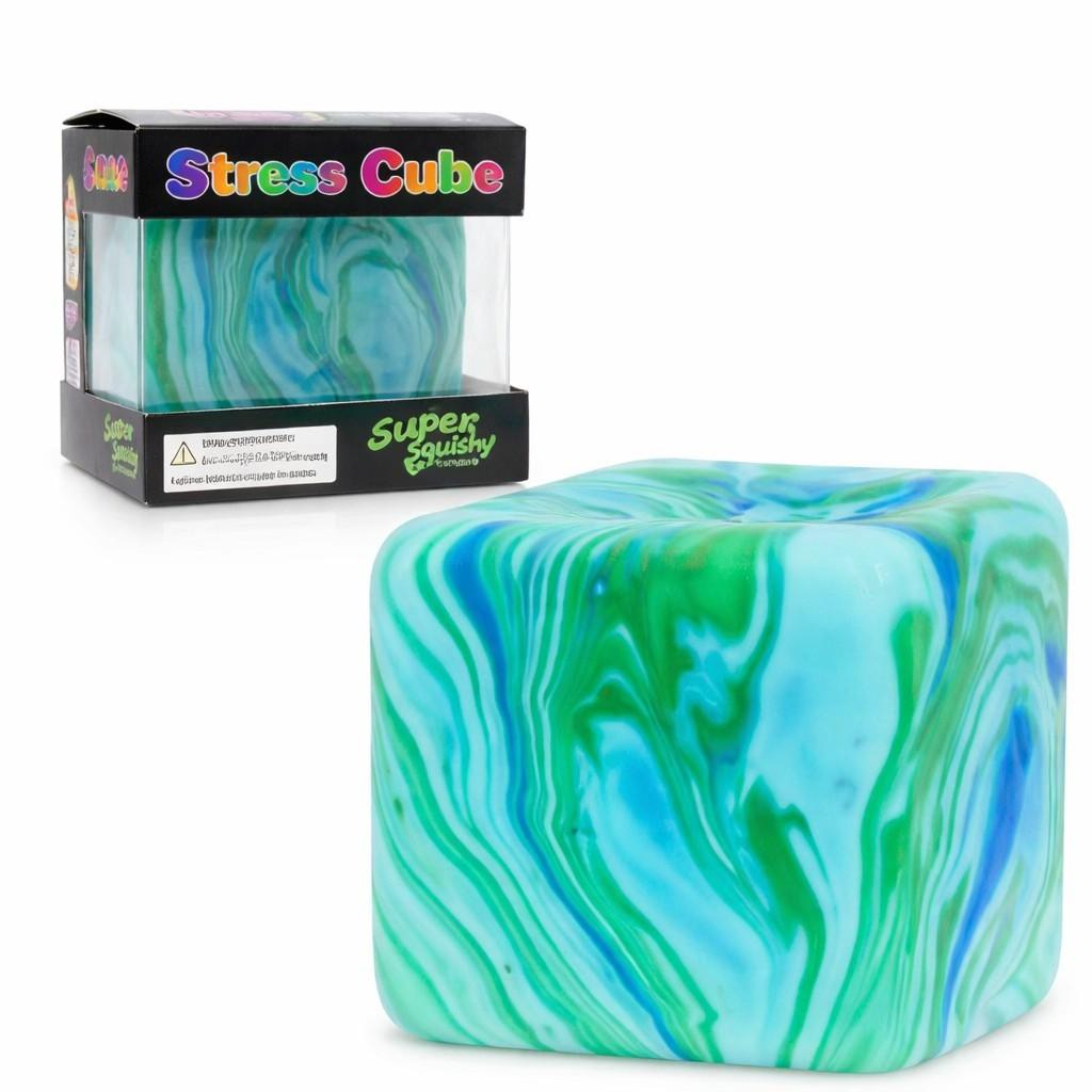 Anxiety-Relieving Squeeze Toy, Stress-Relief Fidget Cube, Substantial & Tactile Sensory Toy, Unique Swirled Color Design, Suitable for Adults & Children, Candy-Themed Stress Ball