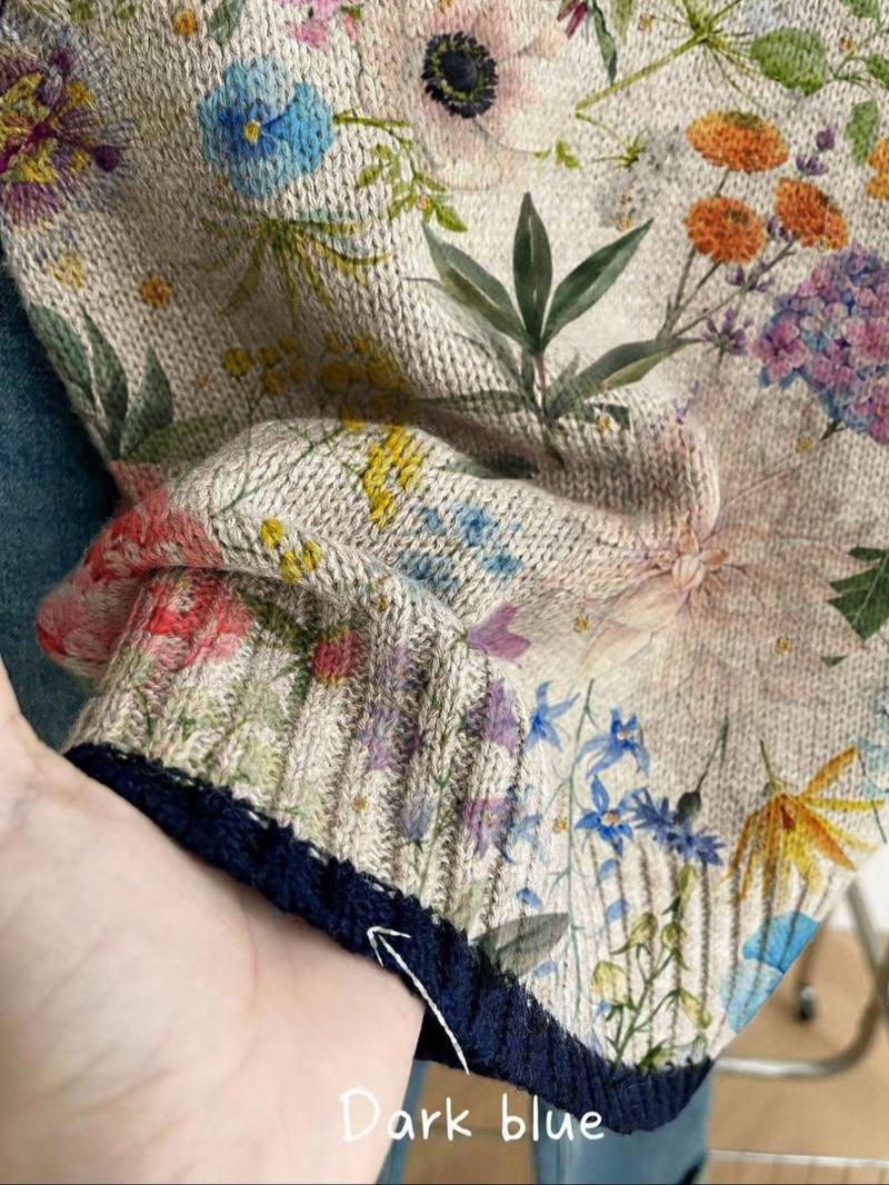 Women's Casual Loose-Fitting Round Neck Sleeveless Knit Top, Spring Summer Floral Print Sweater, Elegant for All Seasons