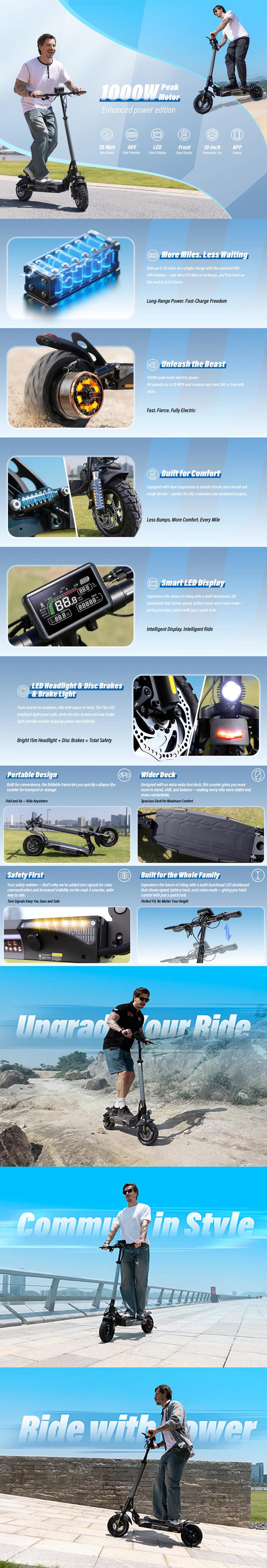 【Holiday Haul】N8/N9 Off-road Electric Scooter for Adults, 500/1000W Motor, 25/28 Miles Long Range & 25/28 MPH Top Speed E Scooter, 9.3/10" Offroad Pneumatic Tire Scooter for Adults with Turn Signals, Dual Braking Folding Electric Scooter, with APP