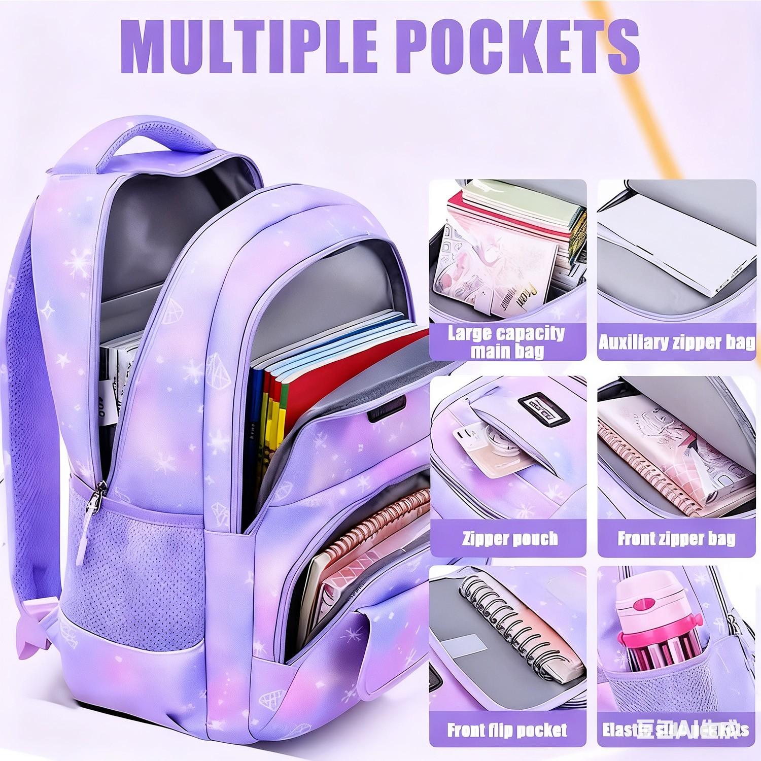 3-Piece College-Style Nylon Backpack Set with Lunch Bag & Pencil Case, Lightweight travel bags with adjustable shoulder straps, multiple pockets suitable for university and outdoor use, and perfect for everyday travel and back-to-school essentials.