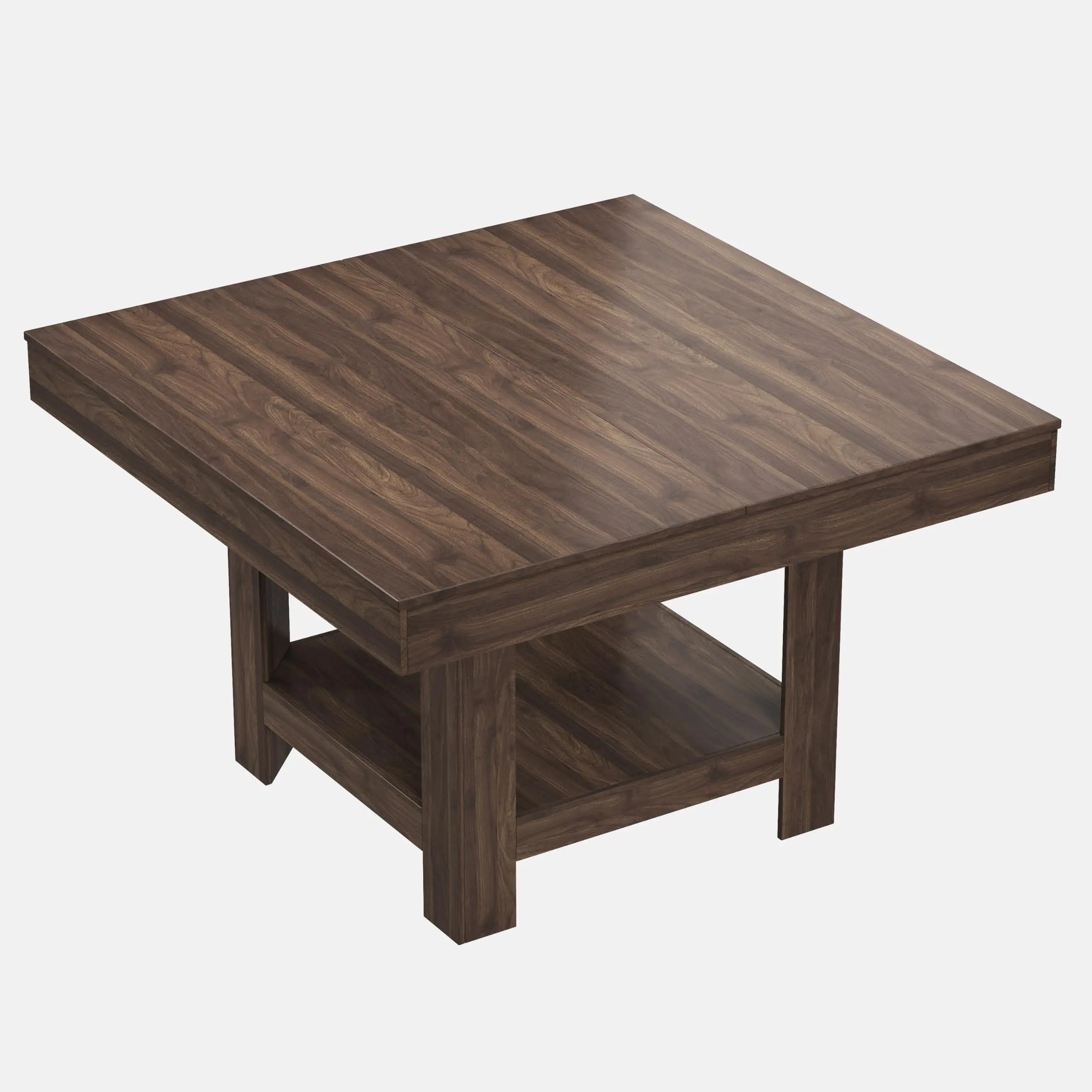 Walnut Minimalist 47in Square Top Dining Table, Modern Triangle Legs, Hidden 2-Tier Hidden Shelf, Seats 6, 330lb Capacity, Water-Resistant Indoor Furniture Table