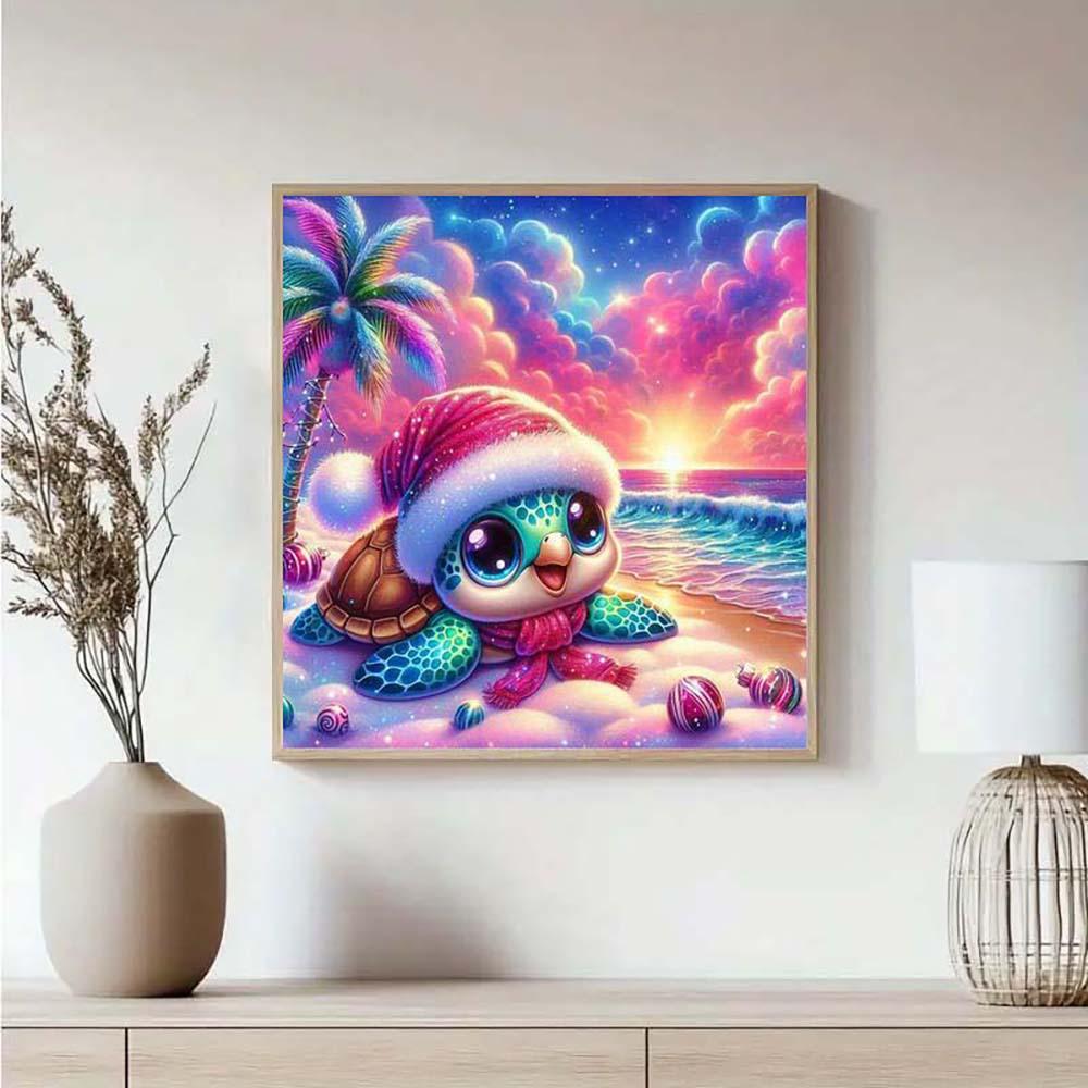 5D DIY Full Drill Round Diamond Painting Kit - Sea Turtle, Christmas Mosaic Canvas DIY Wall Art, Home Wall Decoration