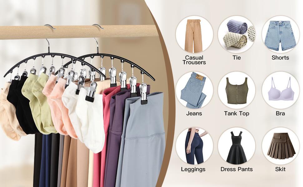 Closet Leggings Storage Rack, Metal Yoga Pants Hangers 1/2/3/4/5 Pack with 50 Clips, Holds 50 Pairs of Leggings, Hanger Space Saving Hanging Closet Storage Rack with Rubber Coated Wall Storage Rack and Storage Rack, Black