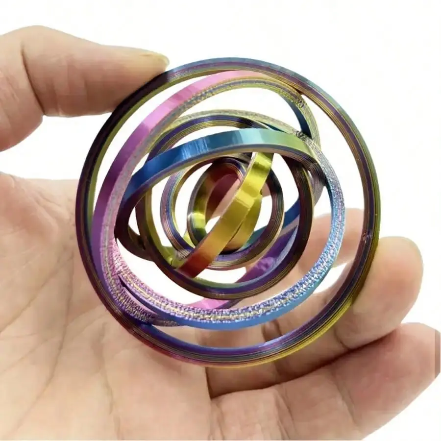Rainbow 3D Infinity Rotating Ring Fidget Toy Anti-stress Metal Spinner Gyroscope Decompression Hand Spinner Anxiety Relief Desk Decor Gift