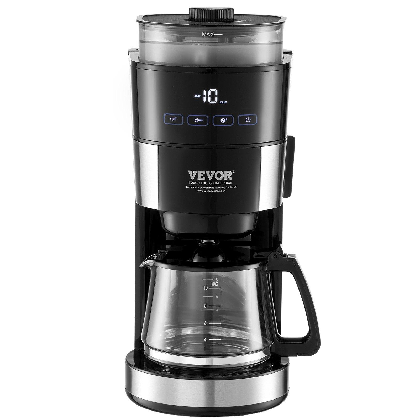 VEVOR Coffee Maker with Grinder, 10 Cup Coffee Machine, Grind and Brew Coffee Maker with 3 Brew Strength Control, Drip Coffee Maker with Adjustable Grinding Coarseness, for Home Office Restaurant VEVOR Coffee Maker with Grinder, 10 Cup Coffee Machine, Grind and Brew Coffee Maker with 3 Brew Strength Control, Drip Coffee Maker with Adjustable Grinding Coarseness, for Home Office Restaurant
