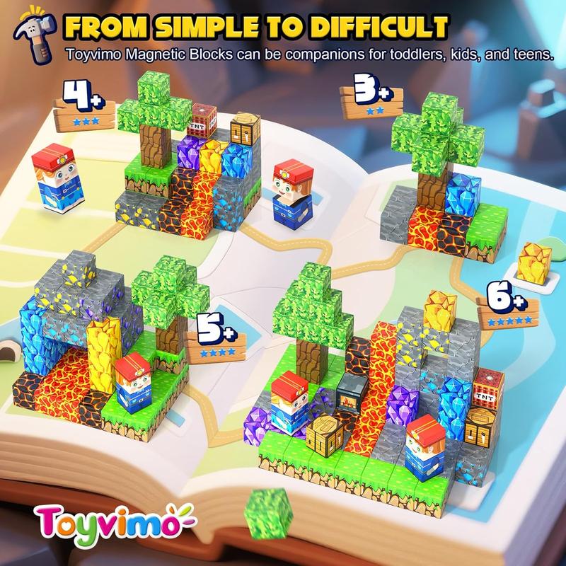 Magnetic Building Blocks-200PCS with Drawstring Bag STEM Montessori Children Sensory Toys Build Mine Magnet World Gift Set