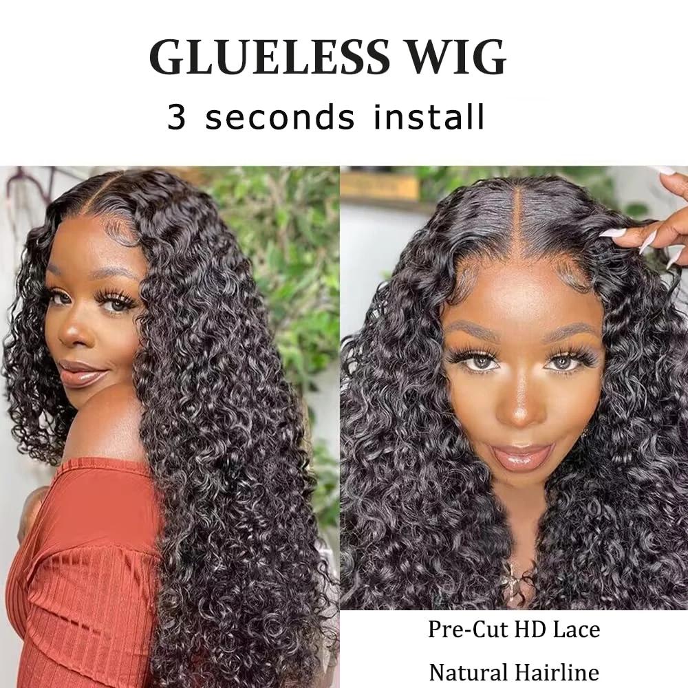 Bling Hair Glueless Wigs Deep Wave Human Hair Wig 6x4 Pre-Cut Curly Water Wave 5x5 7x5 9x6 Lace Closure Wigs 180% Density Ready Go Wigs For Women