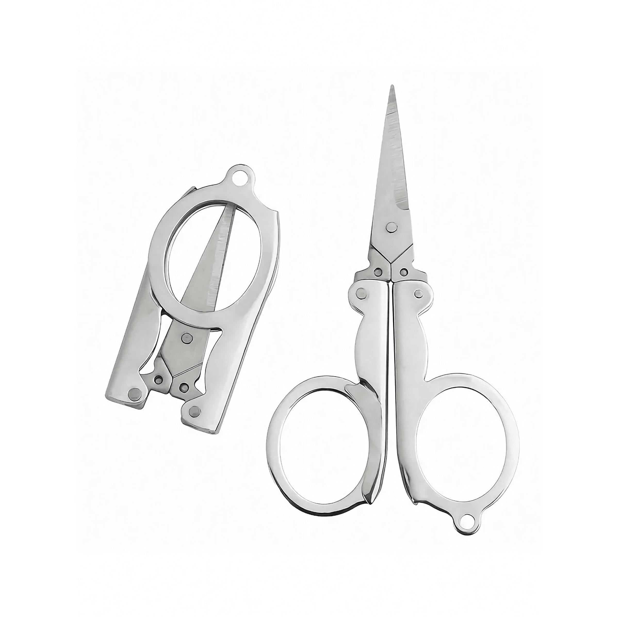 1pc Folding Scissors, Steel Small Scissors Pocket Portable, Foldable String In Key Ring Travel Scissors Mini Craft Knife, Paper Cutters, Cutting Supplies, Office Cutting Supply, Home Office, Office Gadgets