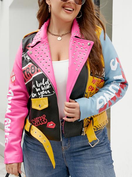 Women's PU Leather Jacket, Casual Fitted Jacket, Street Style Fitted Coat for All Seasons, Fall Winter Spring Outwear with Belt Included