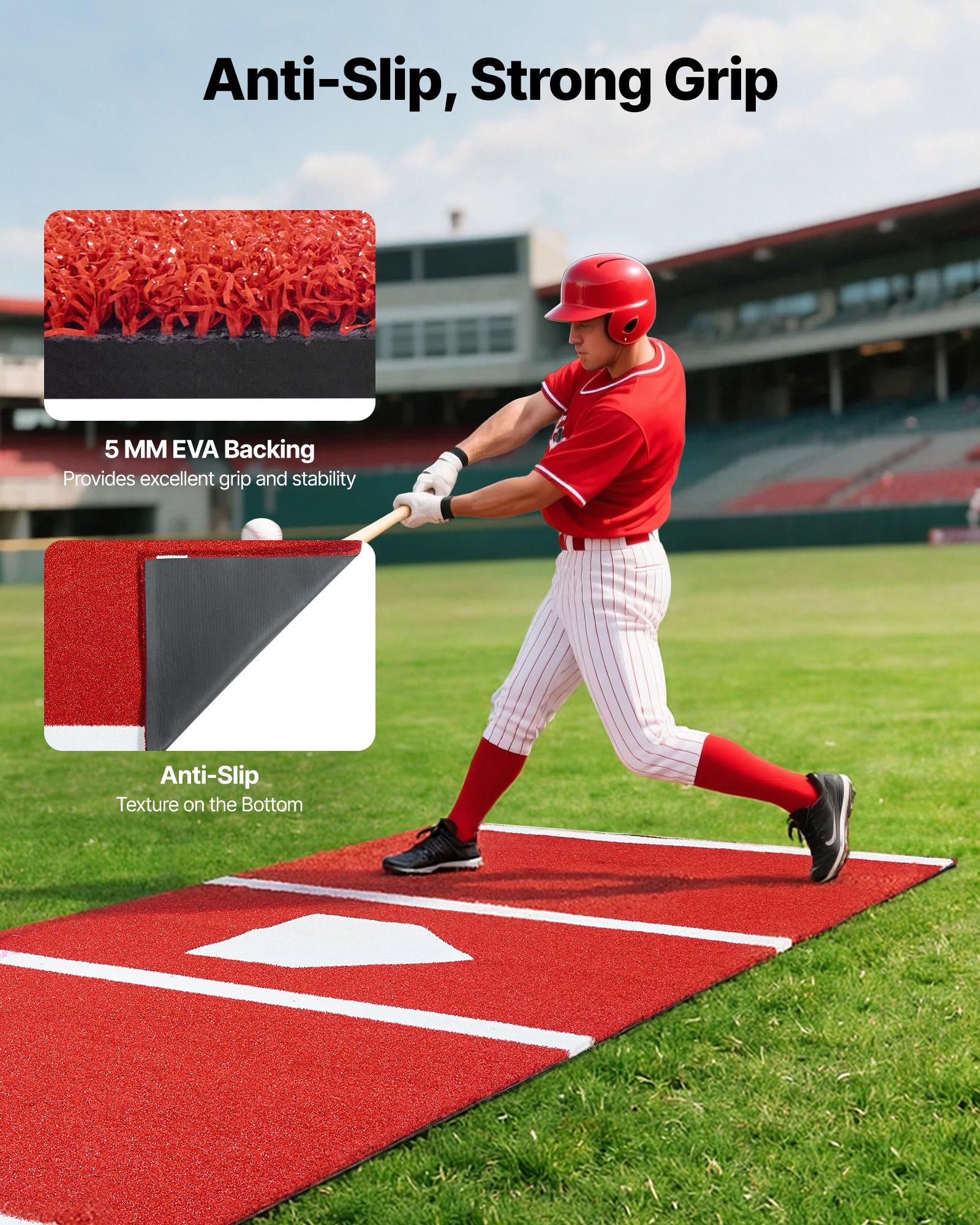 fathersdaygift VEVOR Baseball Hitting Mat, 10x3.8 ft Batting Cage Mat, Batters Box Turf Mats, Softball Batting Practice Equipment with Home Plate and Anti Fade Turf, Portable Training Aid for Indoor Outdoor, Red