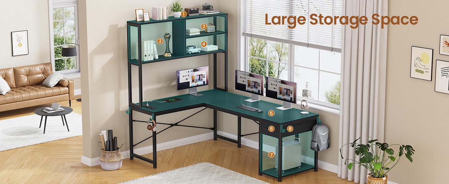 SEDETA 51.2 Inch Reversible L shaped Gaming Desk Small Corner Desk with Drawer and Storage Shelves