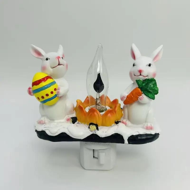 Rabbit Night Light, LED Bunny Campfire Decorative Lamp, Resin Ambient Easter Lights, Bedside, Holiday Night Lighting, Home Décor