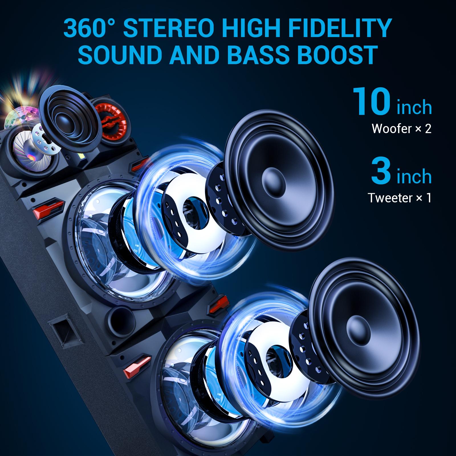 Portable Bluetooth PA Speaker Karaoke Machine 2 x 10" Subwoofer And 1 x 3" Tweeter Loud Party Speaker With Microphone FM LED Remote Control TWS Portable Bluetooth PA Speaker Karaoke Machine 2 x 10" Subwoofer And 1 x 3" Tweeter Loud Party Speaker With Microphone FM LED Remote Control TWS