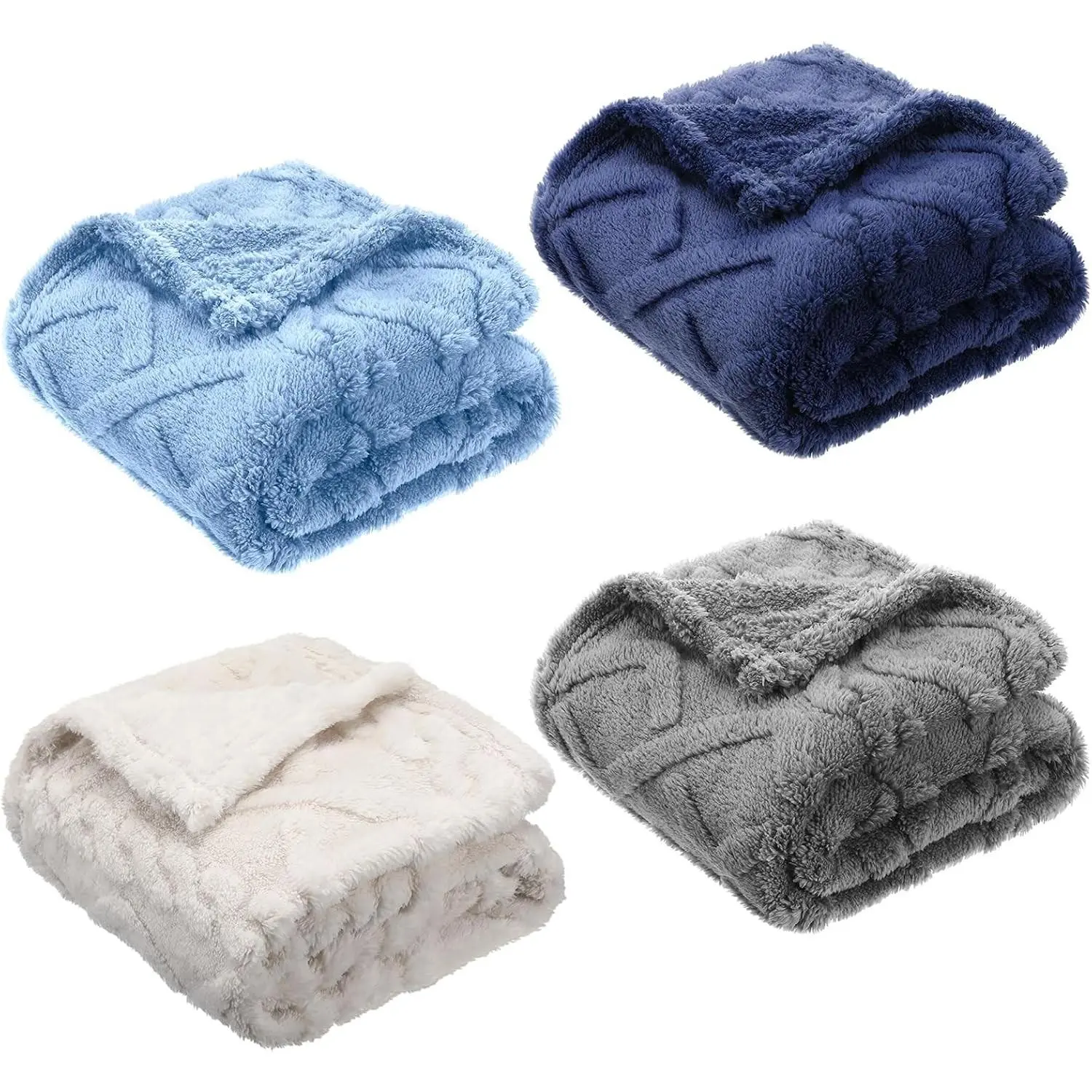 4 Pcs Fleece Baby Blankets, 3D Soft Plush Warm Receiving Blankets 30x40 Inch, Cozy Fluffy Swaddling Blankets for Infant Toddler Newborn, Crib Nursery Bed, Blue Set(Gift)