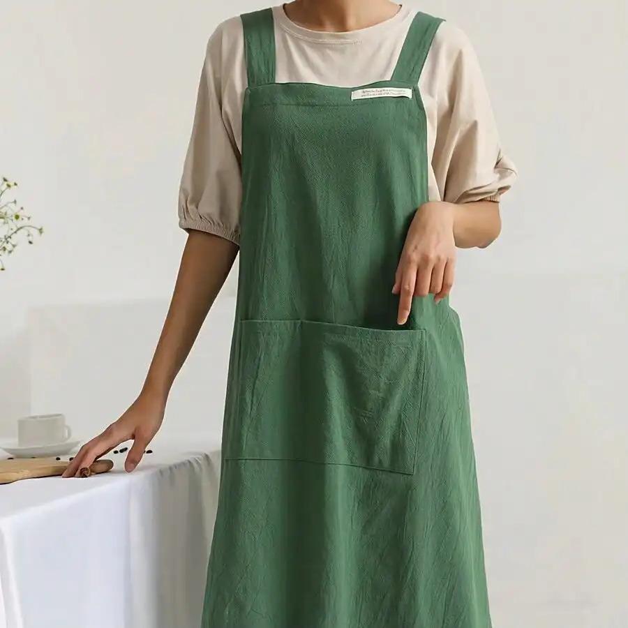 Solid Color Apron with Pocket, Breathable Apron for Women, Adjustable Strap Apron for Home Kitchen Garden Coffee Shop Outdoor Cooking, Easy Cleaning Apron, Kitchen Cooking Aprons