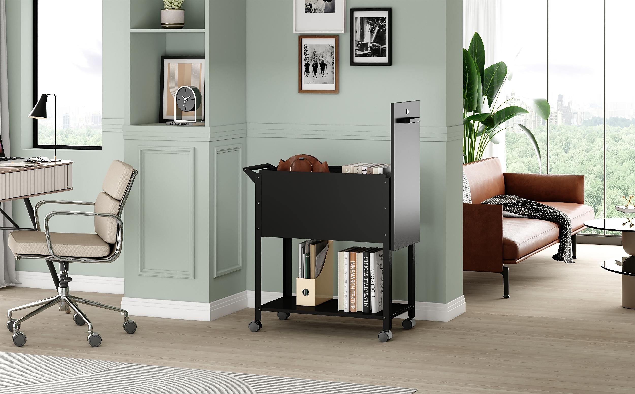 Yizosh Metal Rolling File Storage Cart with Wheels, Mobile File Cabinet with Lock, Filing Cabinet Organizer for Legal/A4 (Black) Sliding Drawers