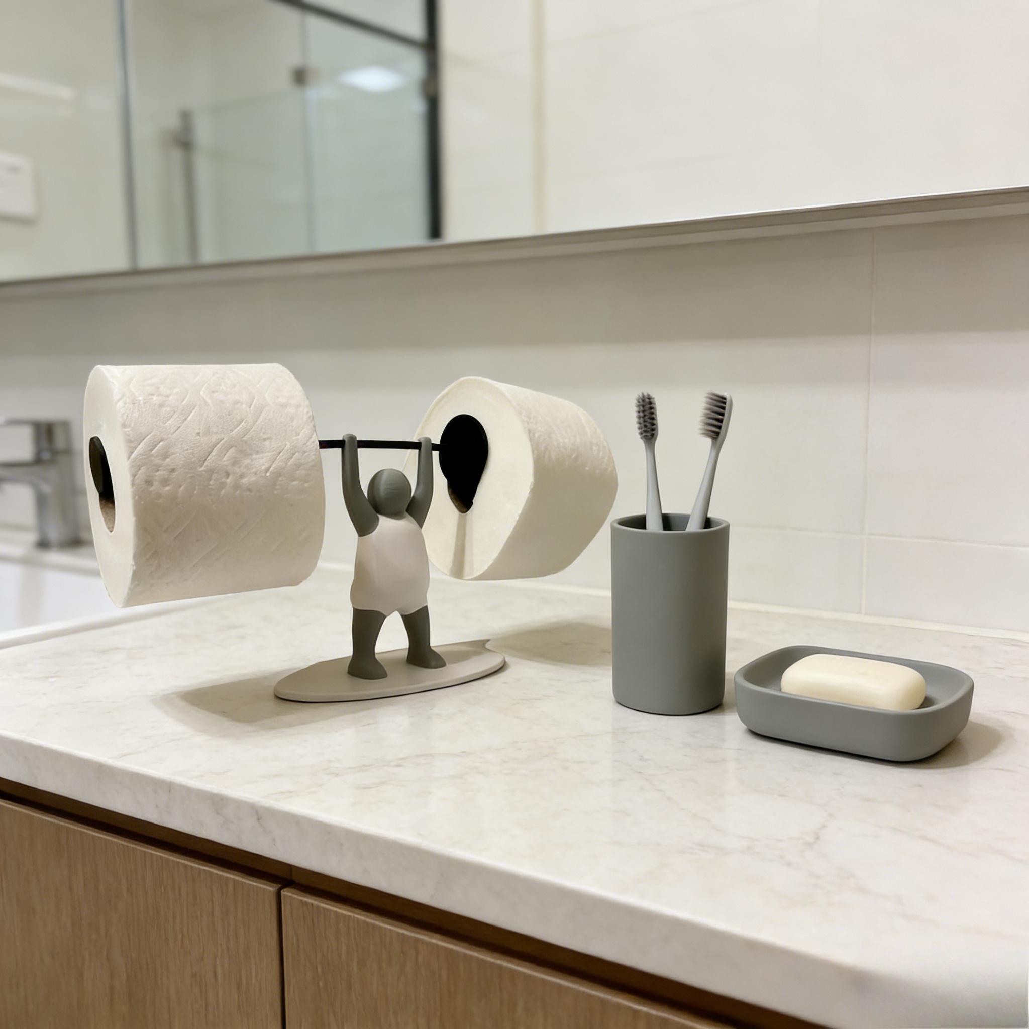 Weightlifting Figurine Bathroom Tissue Holder, No Drill Wall Mount, Toilet Paper Organizer, Bathroom Decor, Fun Storage Rack