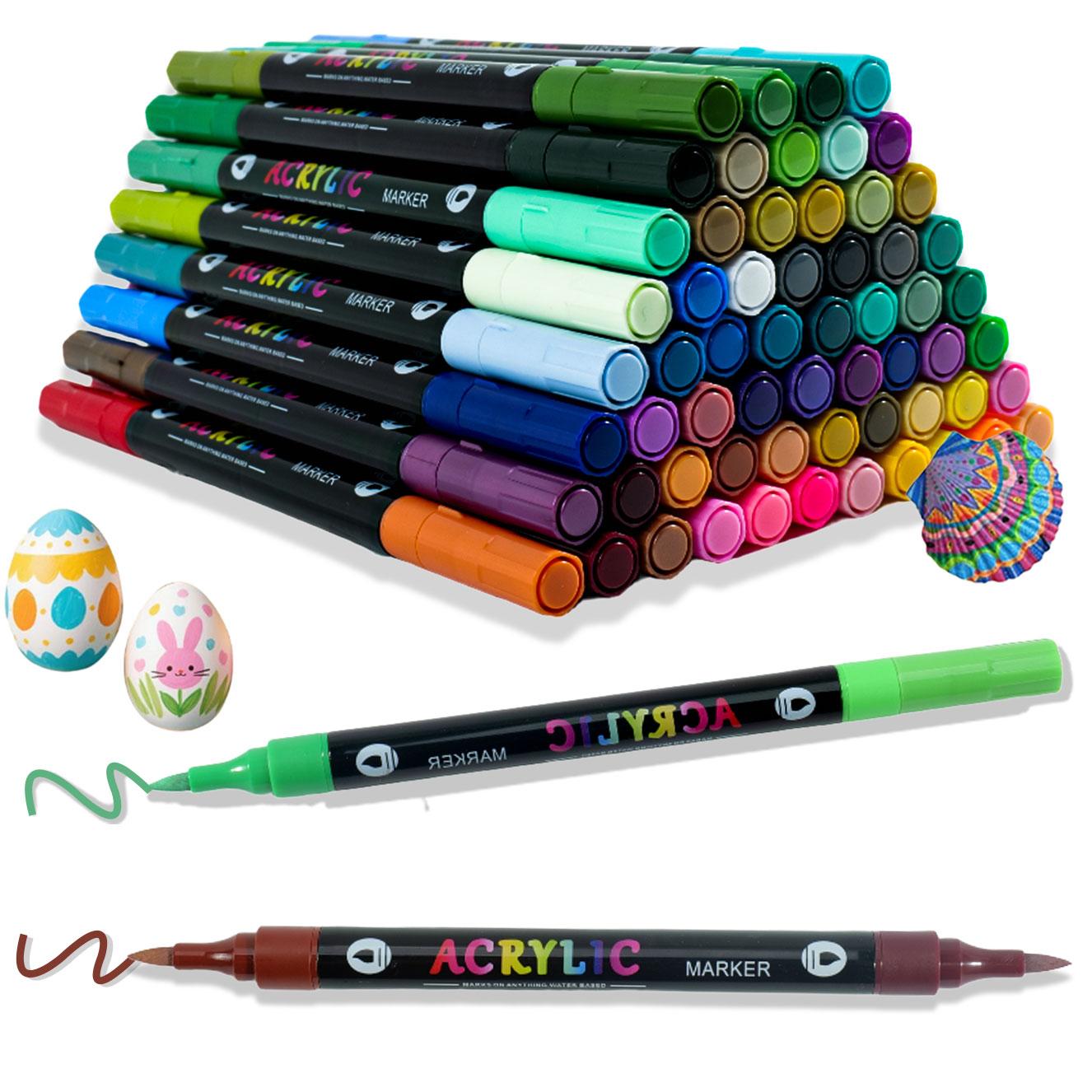 Acrylic Paint Marker Pen, 1 Set 12/24/36pcs Double Tip Double Color Acrylic Paint Marker Pen, Art Supplies for Rock Painting, Wood, Canvas, Stone, Glass, Acrylic Markers
