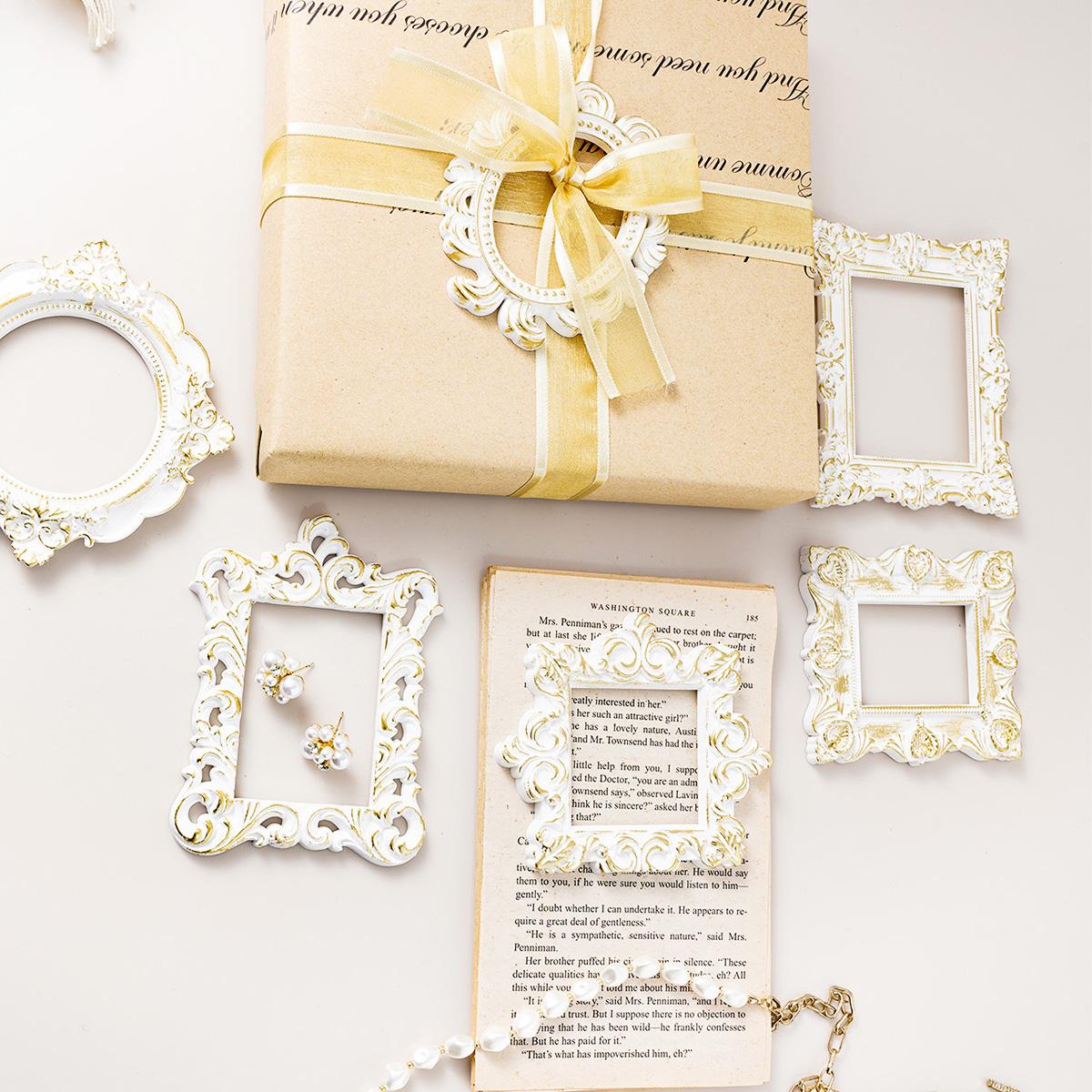 European Style Gold-Trimmed Mini Carved Frame, Resin Hand-Painted Indoor Desktop Decor, DIY Craft Kit, Wedding & Festival Decoration