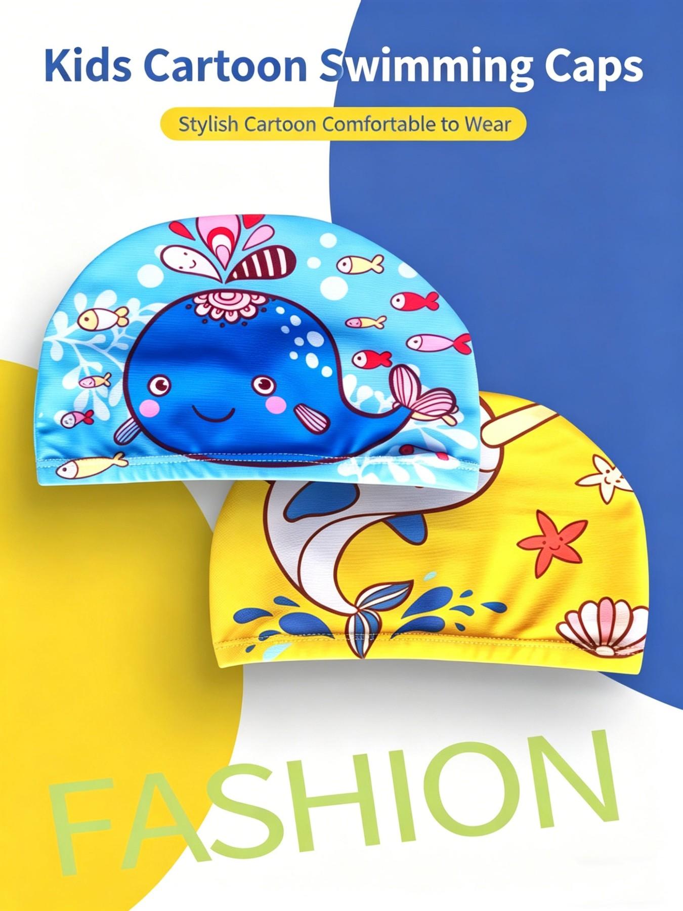 Kids Cartoon Swim Cap, Cute and Fashionable, Comfortable and Non-Pressing, Breathable Swimming Hat, Direct Factory Sale, Paper Card Packaging